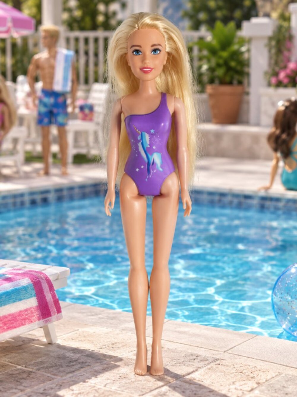 MGA Dream Ella Aria Splash Doll Blonde Purple Unicorn Swimsuit Fashion Doll